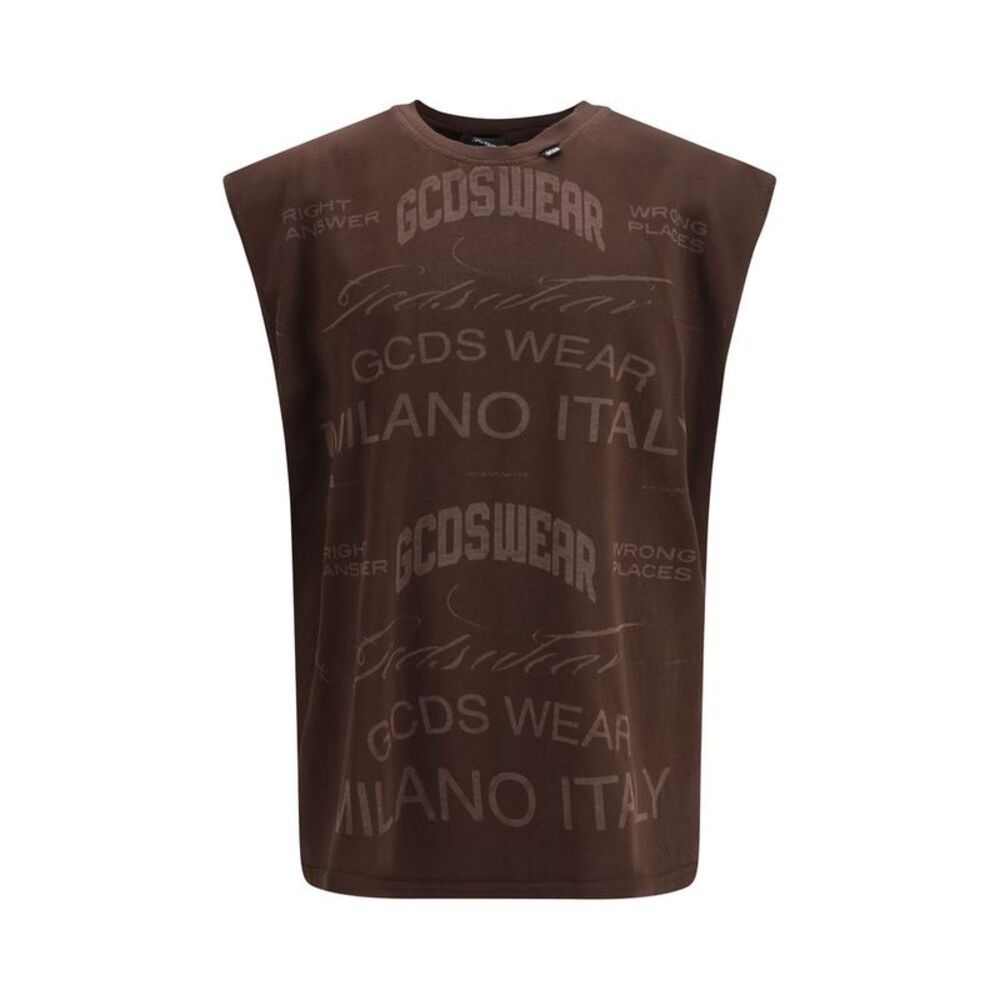 GCDS Brown Cotton Sleeveles Men's T-Shirt
